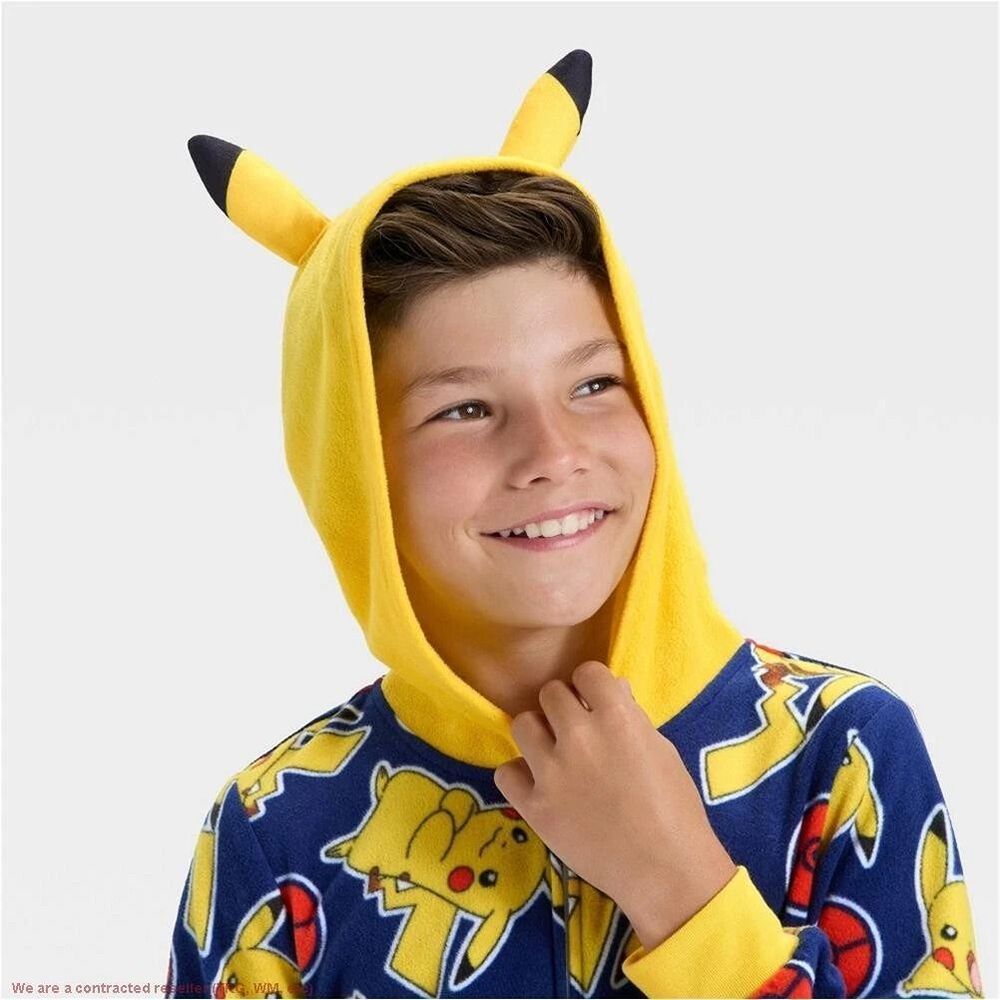 Pokémon Pikachu Hooded Fleece Union Suit One Pc Pajamas - Boys SMALL - NEW - Picture 3 of 3